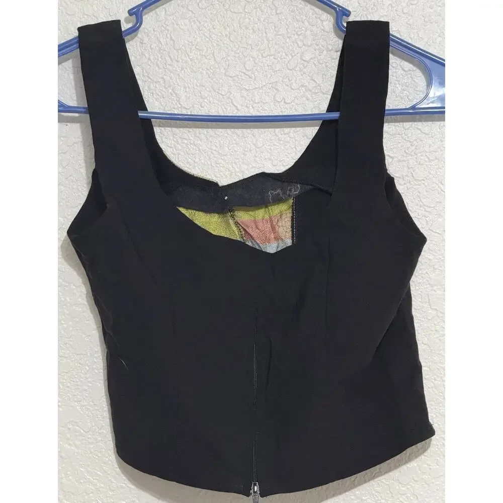 Black & Gold Satin-Front Crop Tank Top